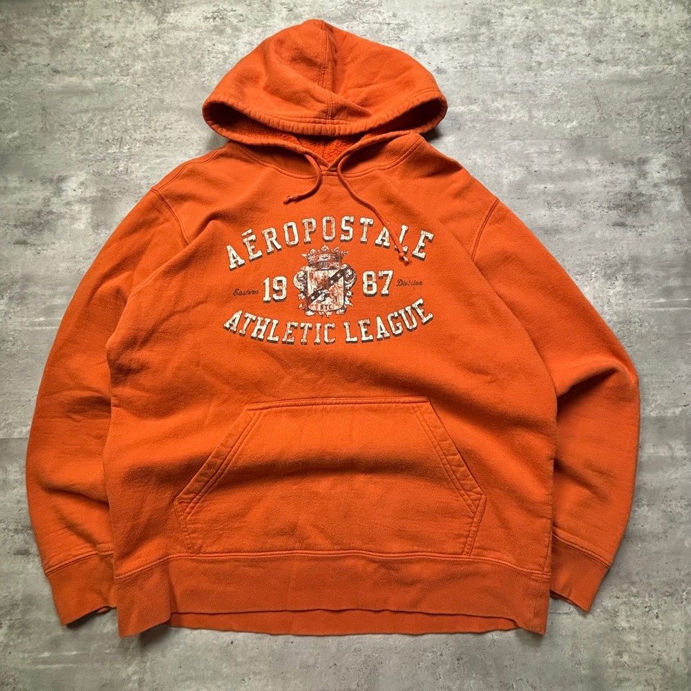 Aeropostale Hoodie Medium Orange Athletic League Graphic Y2K Vintage